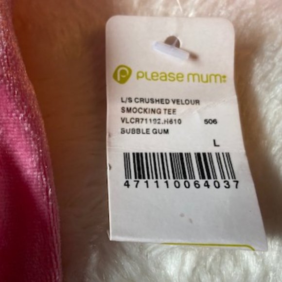 2/$35 Please Mum Pink Velour Smocking Top Girls Size L NWT - Picture 3 of 8